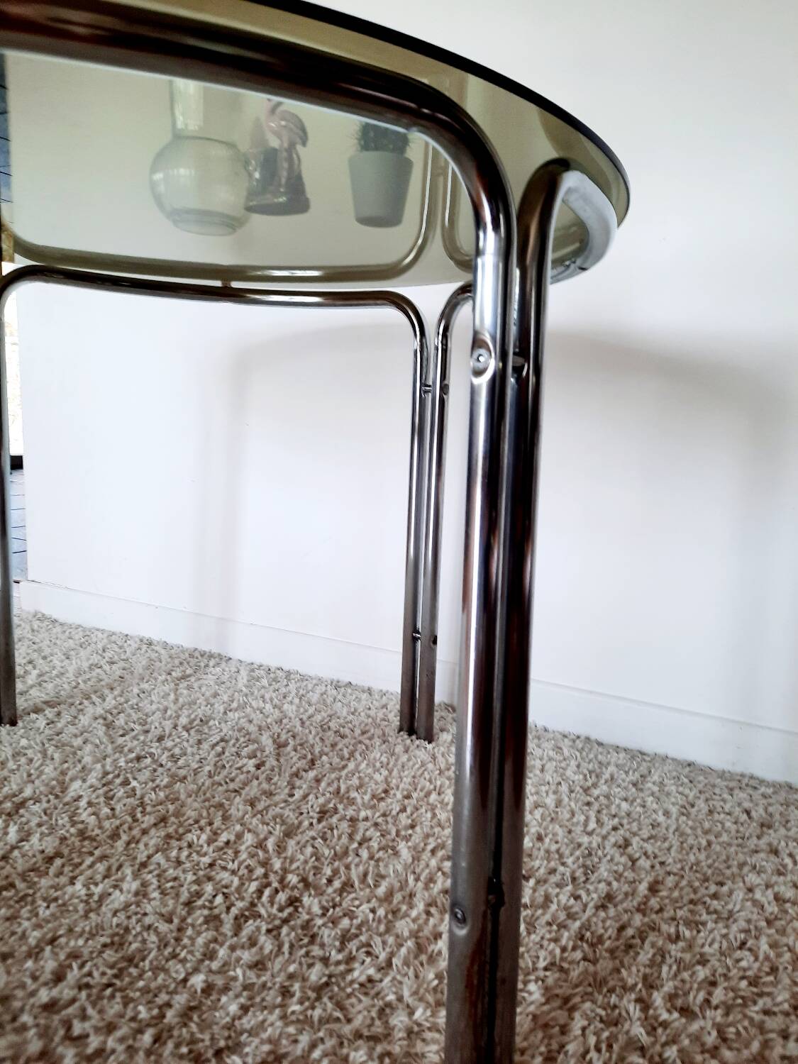Space Age dining table smoked glass - chrome 70's