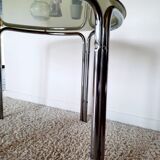 Space Age dining table smoked glass - chrome 70's