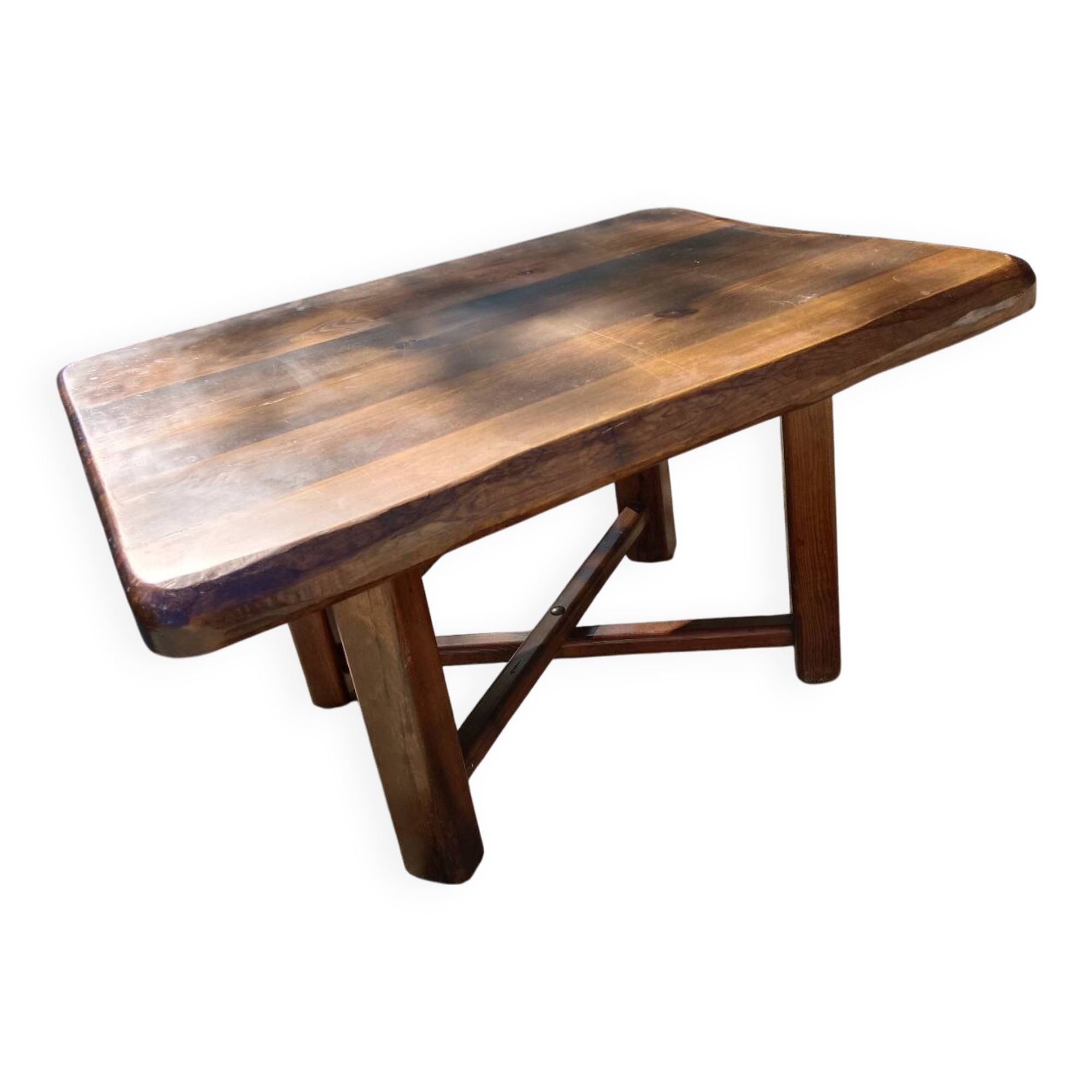 Brutalist coffee table from the 1960s in solid wood.