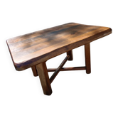 Brutalist coffee table from the 1960s in solid wood.