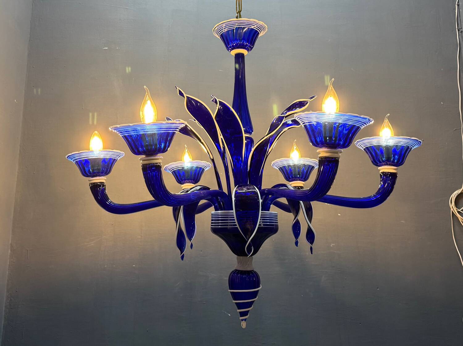 Vintage Blue and White Murano Chandelier, Italy, 1980s