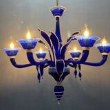 Vintage Blue and White Murano Chandelier, Italy, 1980s