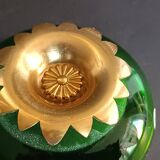 Green crystal and gilt brass bowl by Cristal & Bronze Paris