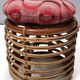 Pouf vintage en bambou par Castano recouvert de tissu cramoisi, Italie