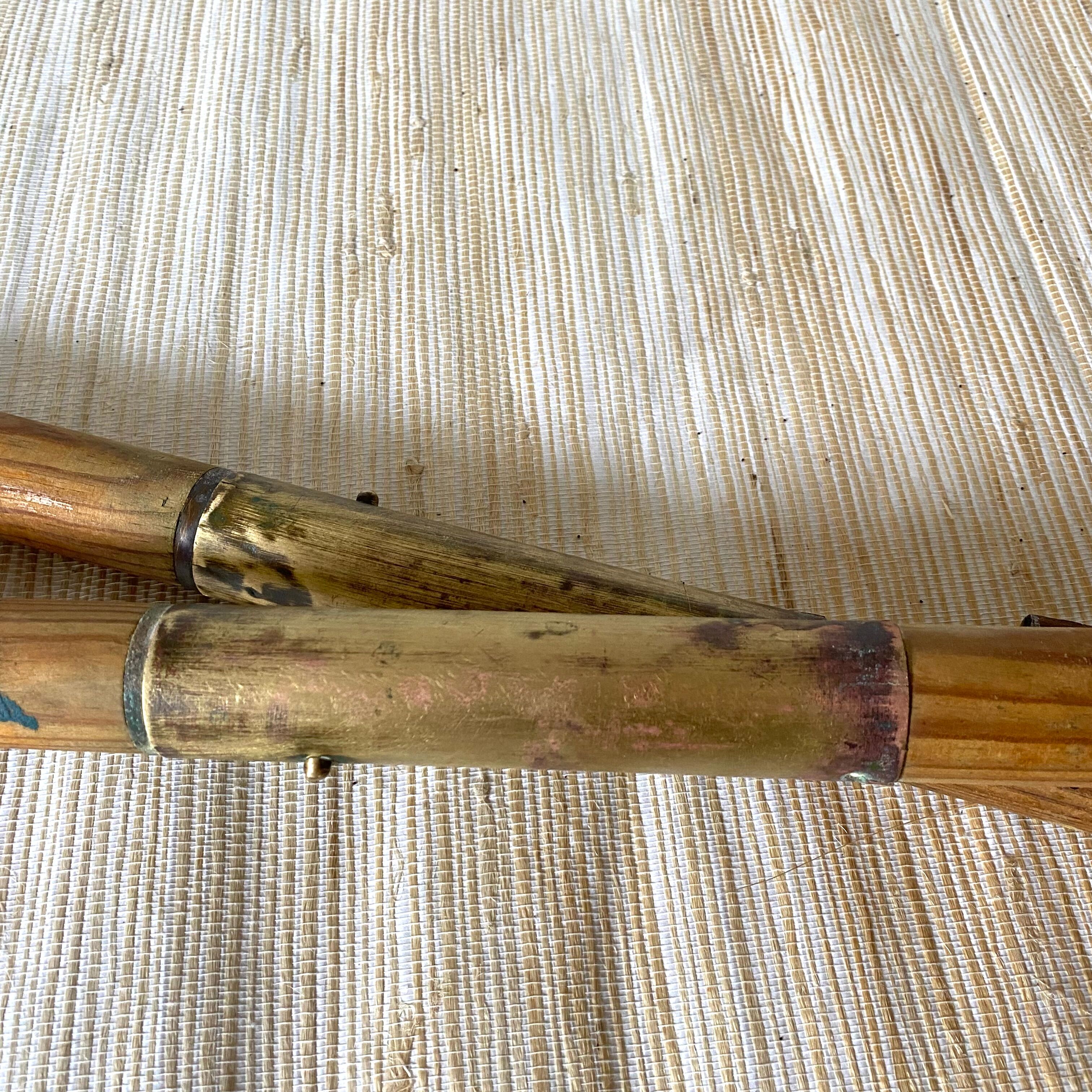 Boat oars, wooden and brass boat