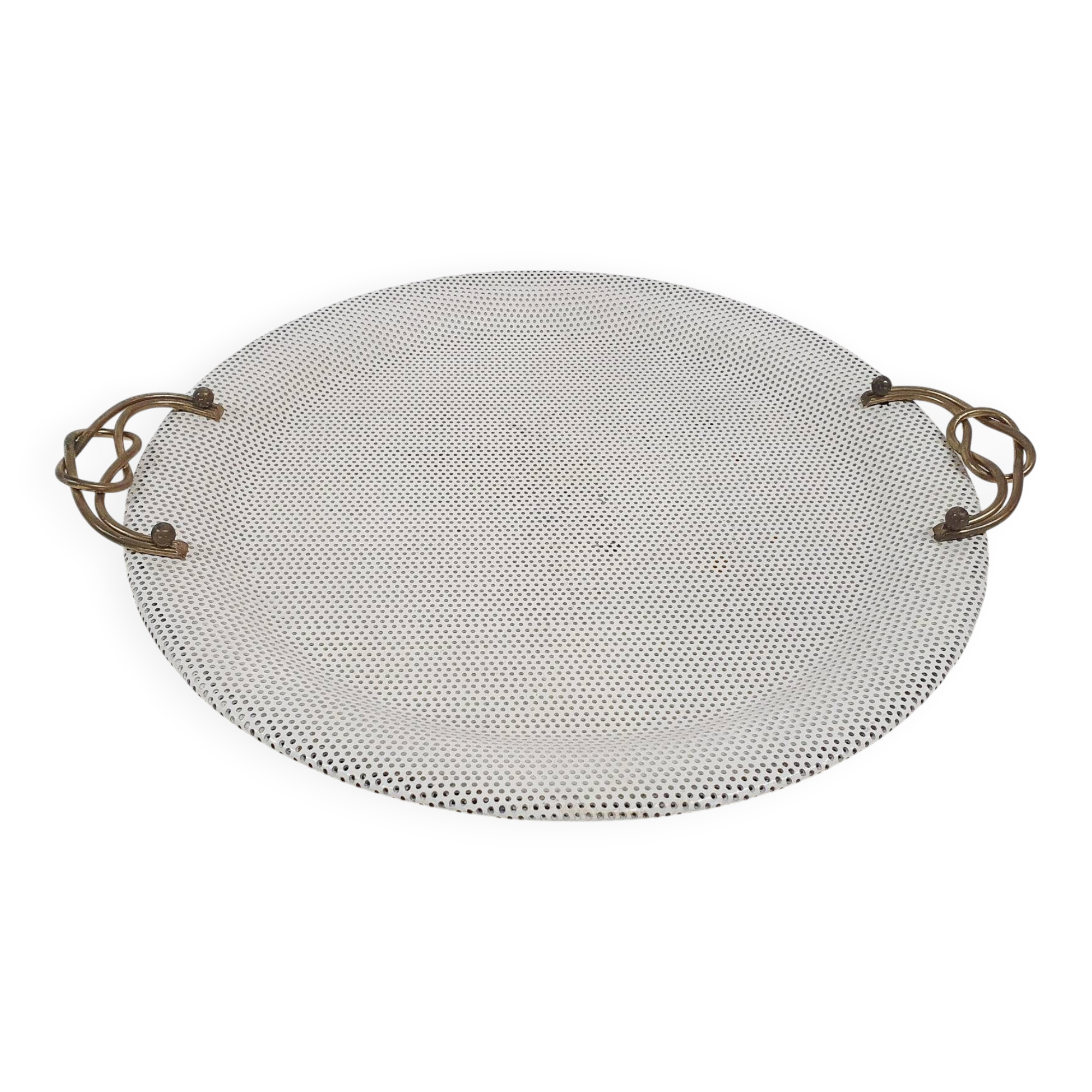 White metal perforated serving plate, attrb. to Matthieu Mategot, 1960's
