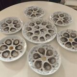 Saint Amand earthenware oyster set: tray and six plates