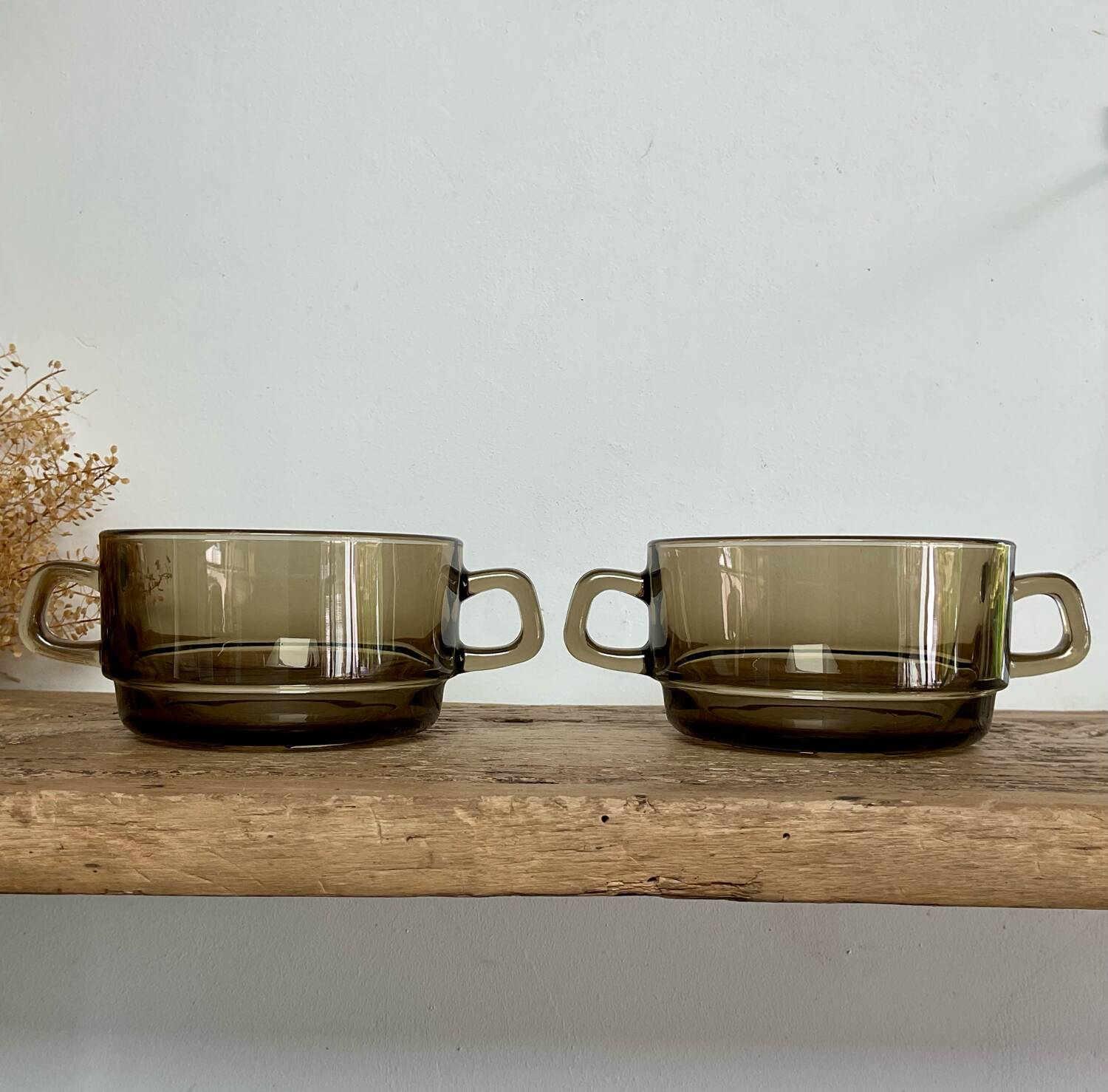 2 bols verre fumé vintage