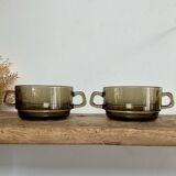 2 vintage smoked glass bowls