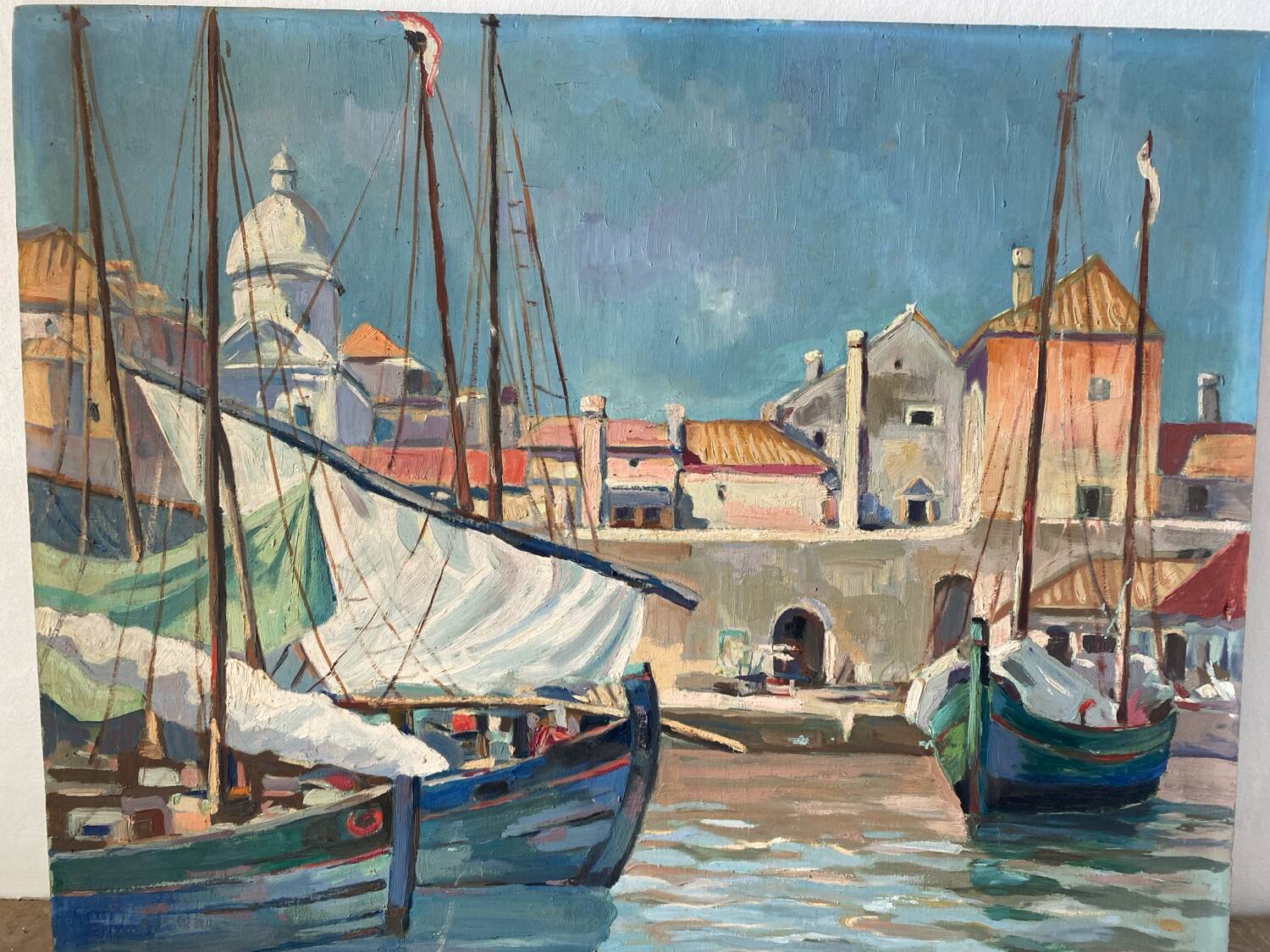 Painting of sailboats signed Francis Bott