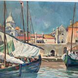 Painting of sailboats signed Francis Bott