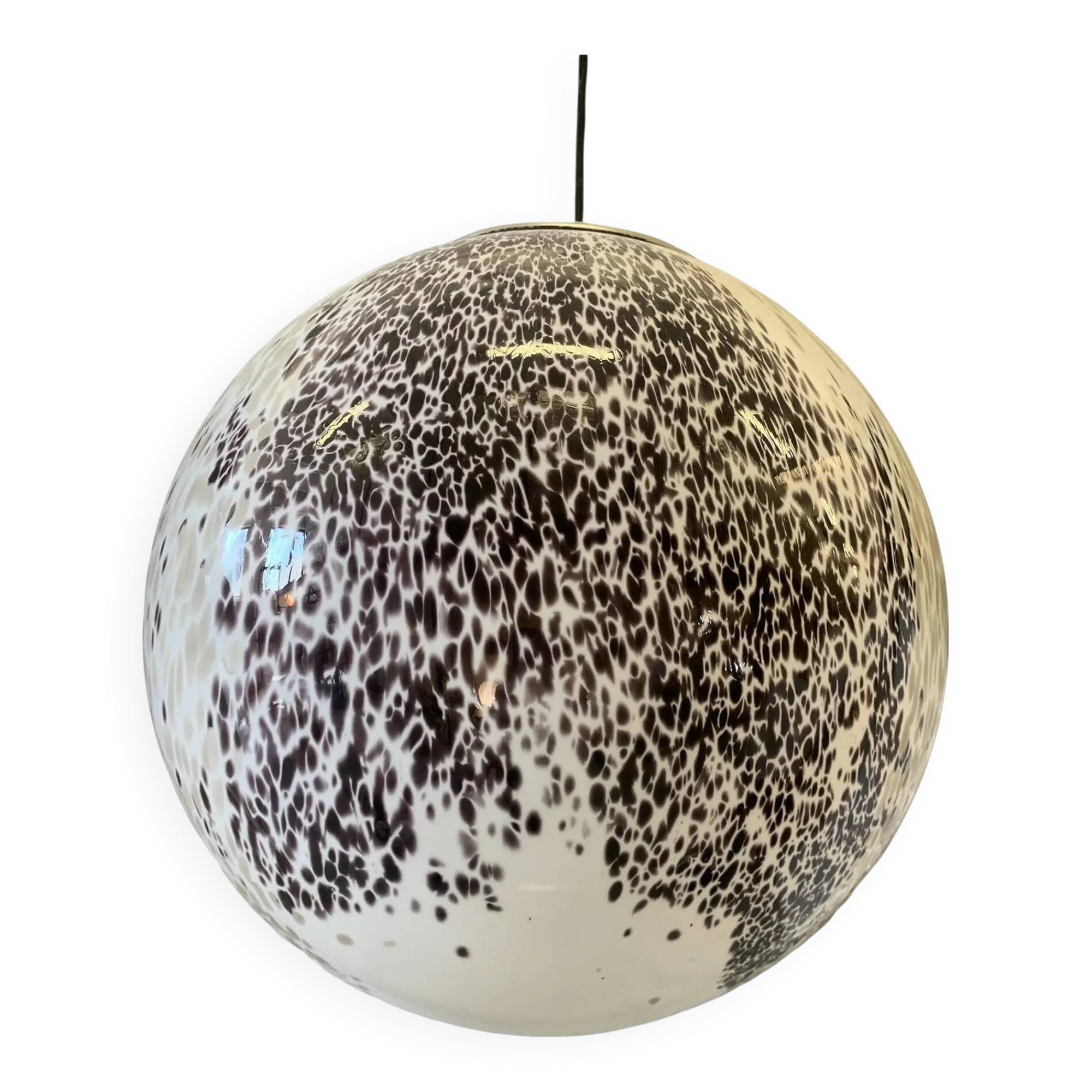 Brown and Beige Murrine Milky-White Sphere in Contemporary Murano-Style Glass
