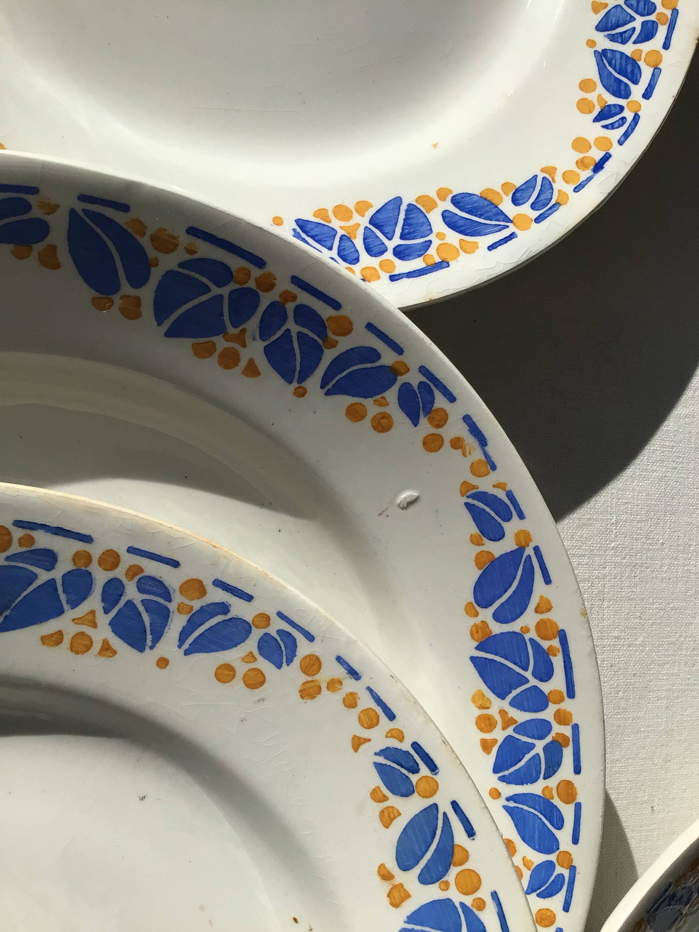 10 Colette HBCM blue and saffron dinner plates
