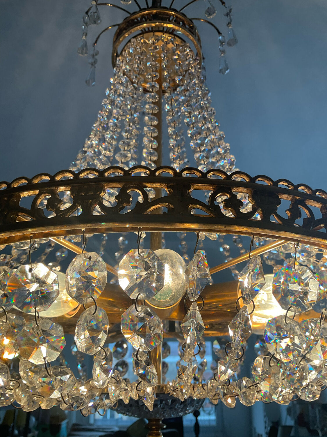 Bronze hot air balloon chandelier and crystal tassels