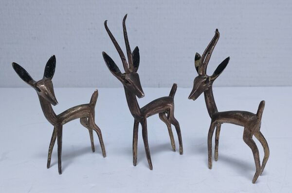 cinq sculptures gazelles antilopes girafe laiton vintage