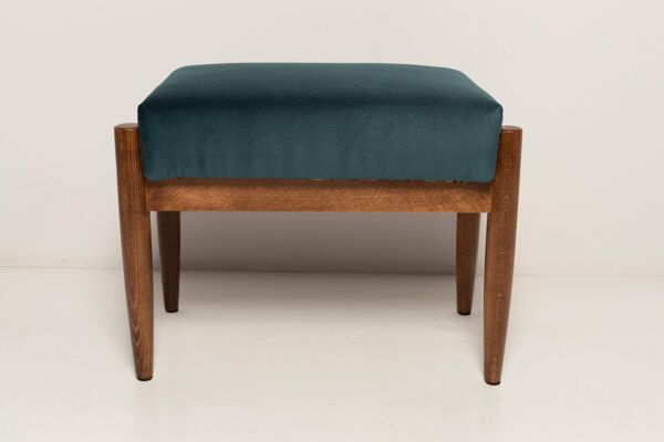 Tabouret vintage milieu du siècle bleu pétrole en velours, Edmund Homa, Europe, années 1960
