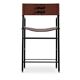 Jeu de 4 Tabourets de bar contemporains avec dossier en cuir marron foncé, caoutchouc noir, métal