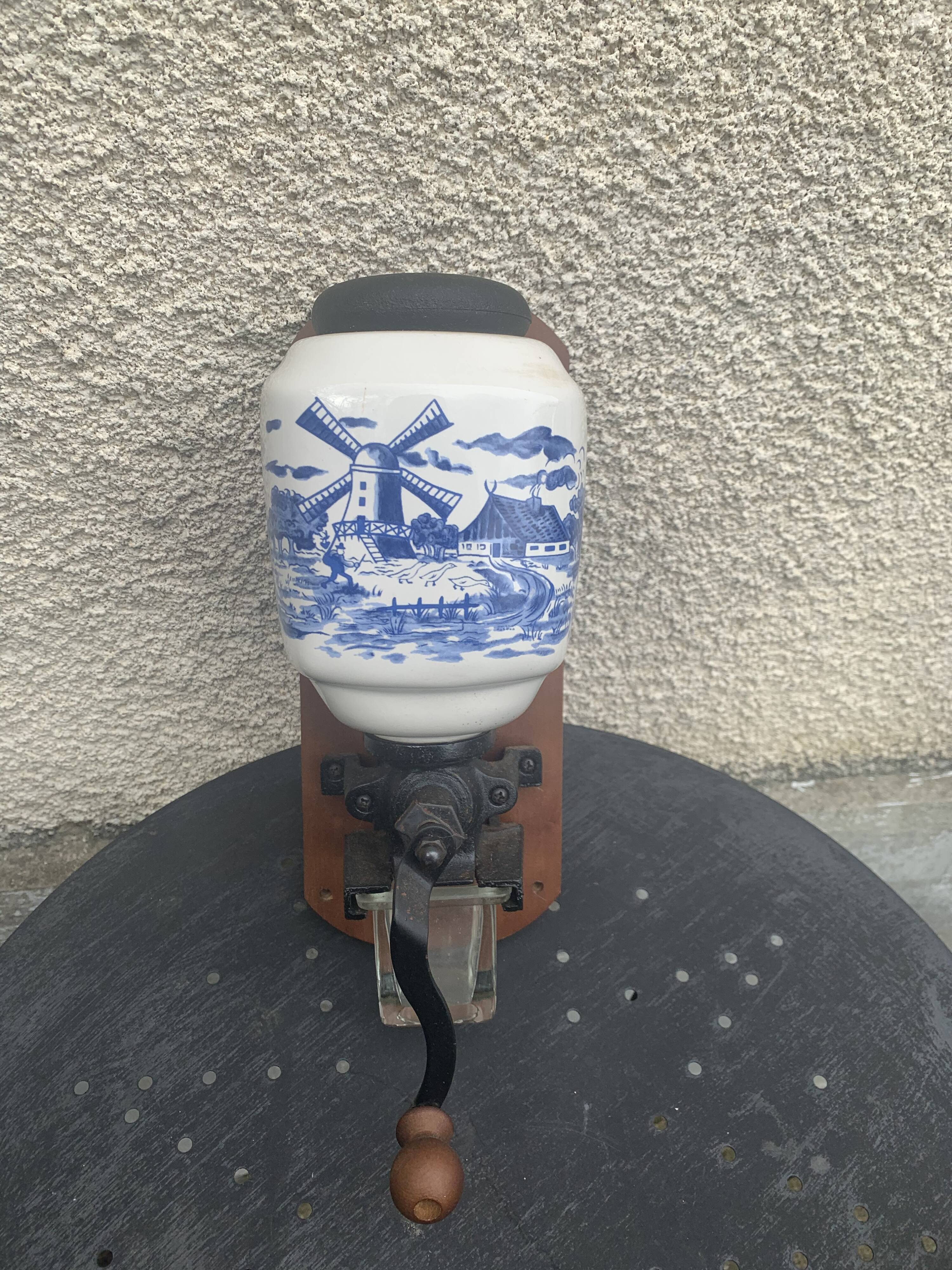 Wall-mounted coffee grinder complete vintage delft style mill décor