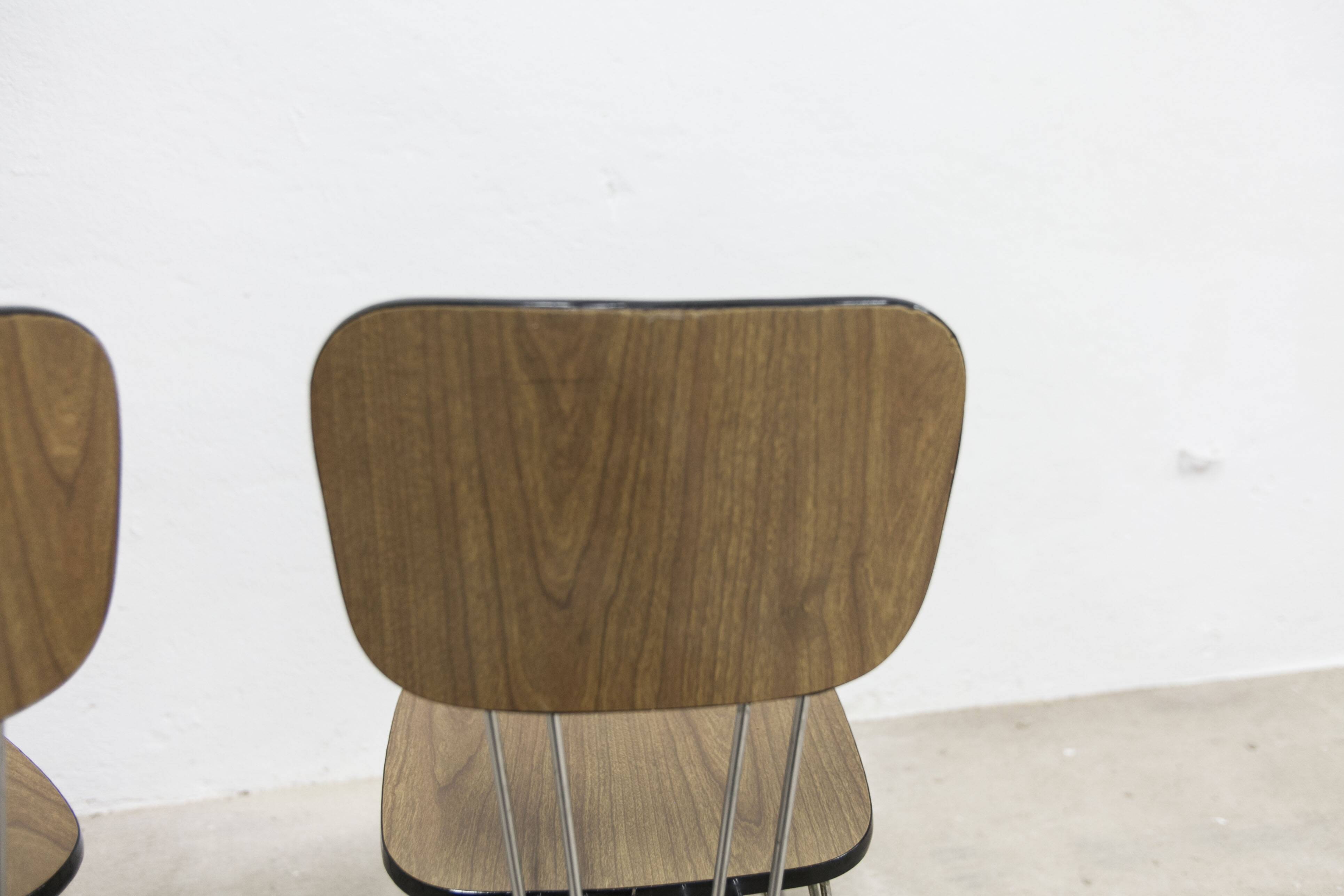 Pair of Formica 1970 brown Eiffel feet chairs