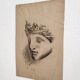 Antique academic drawing, study of a head after a marble, late 19th century