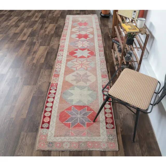 Vintage Pink Blush Natural Turkish Hand-Knotted Runner 79x342