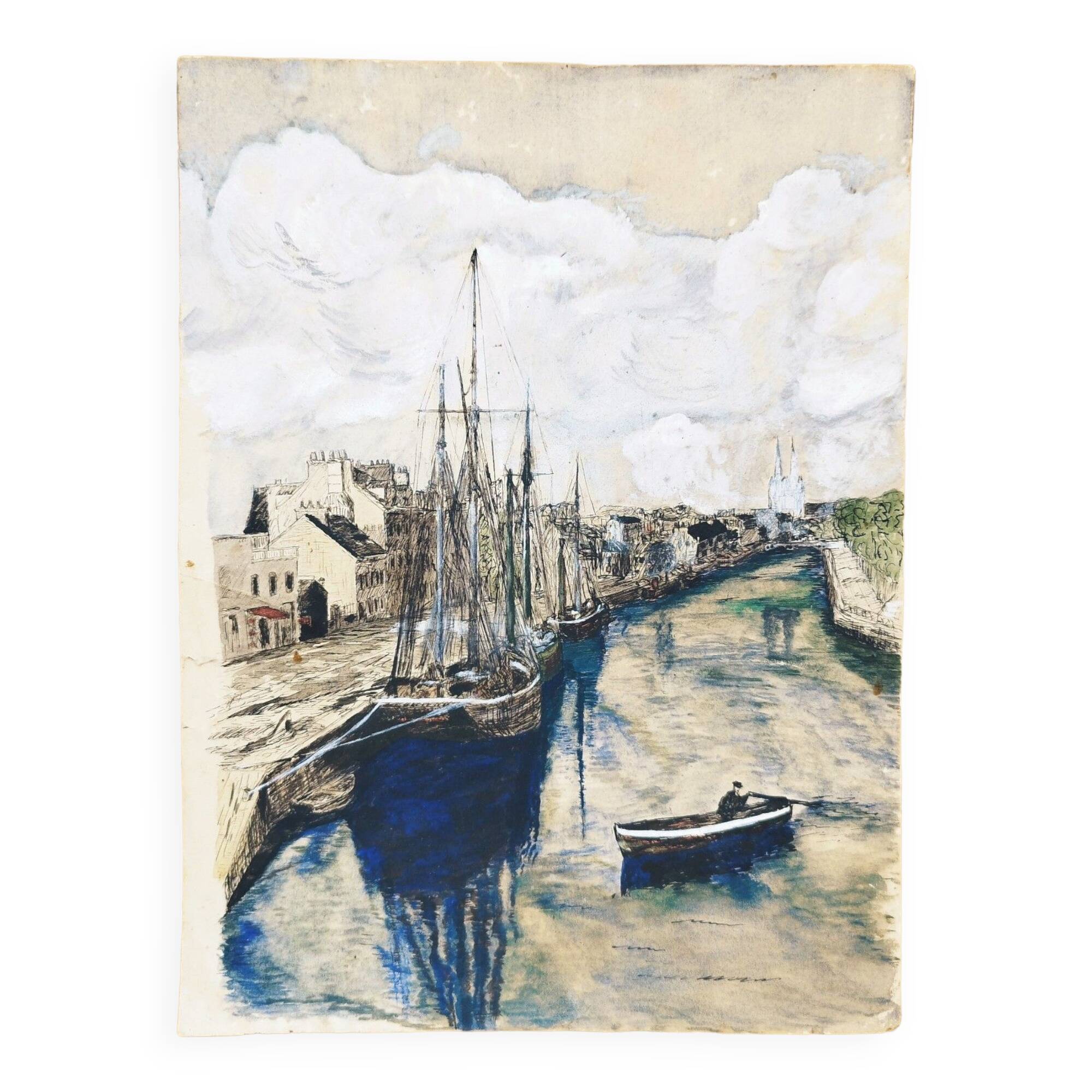 Drawing indian ink marine port table