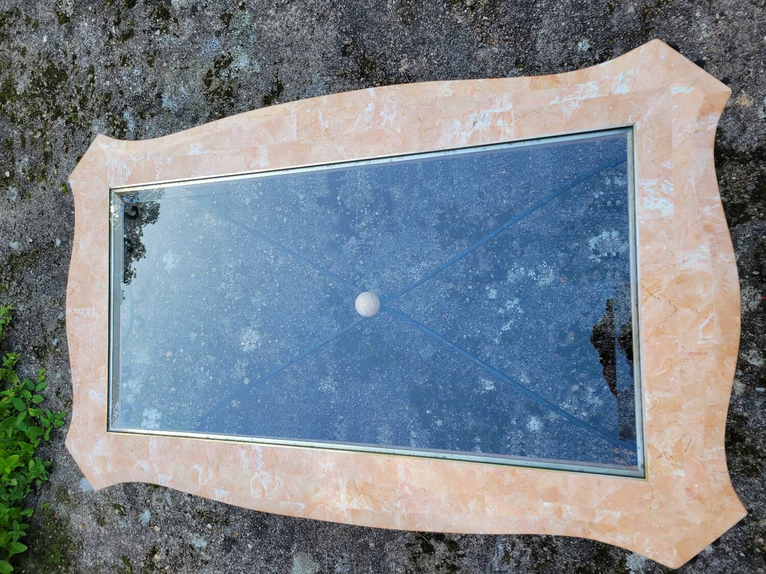 Pink marble and wrought iron coffee table