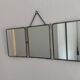 Vintage 1950s triptych barber mirror in black lizard-skin leather - 27 x 67