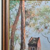 Huile sur toile village vue campagne signé M. Rueff début 20ème