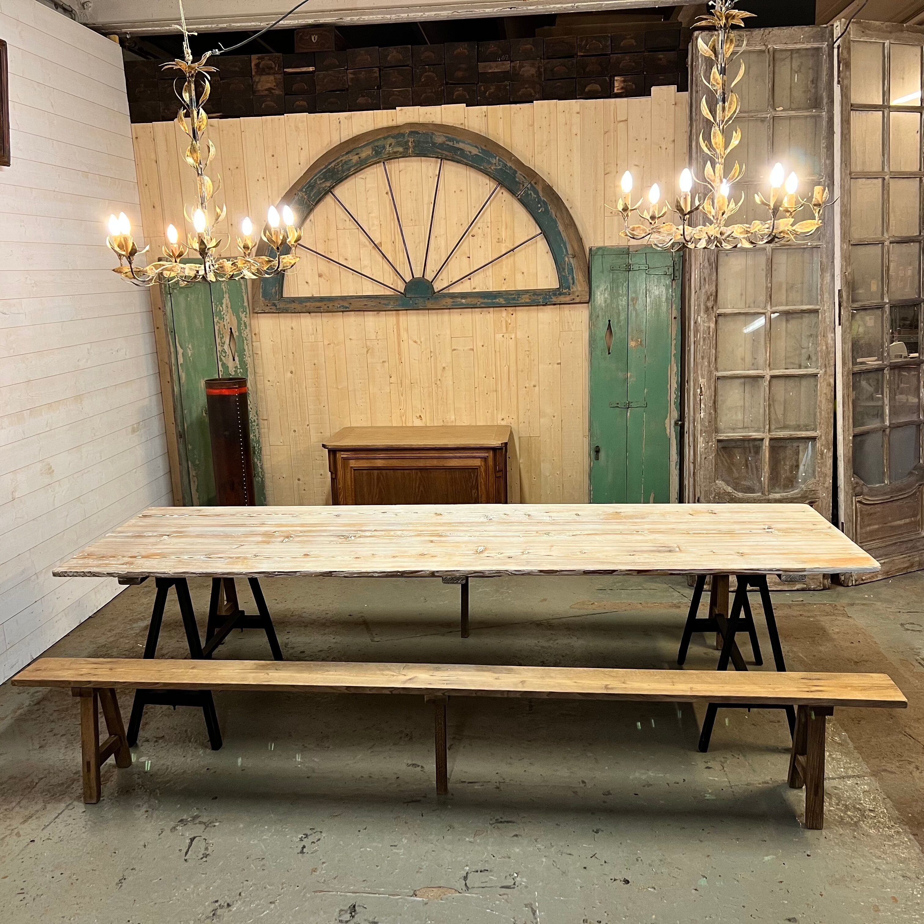 Large pine guinguette farm table