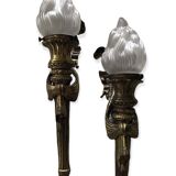 Paire d'appliques flambeaux ou torches bronze XIXème