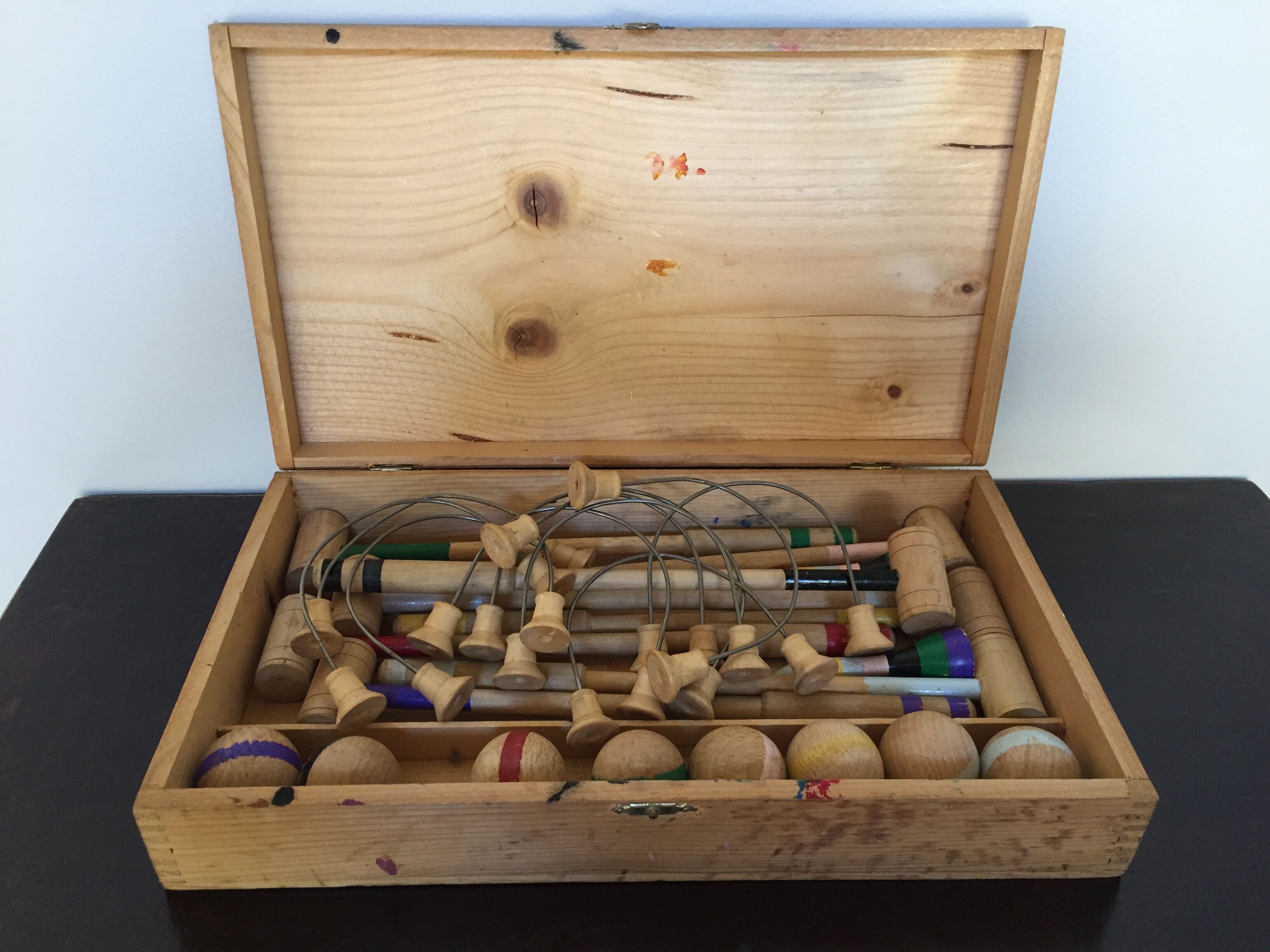 Jeu de croquet de table en bois vintage