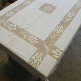 Old fabric and crochet tablecloth