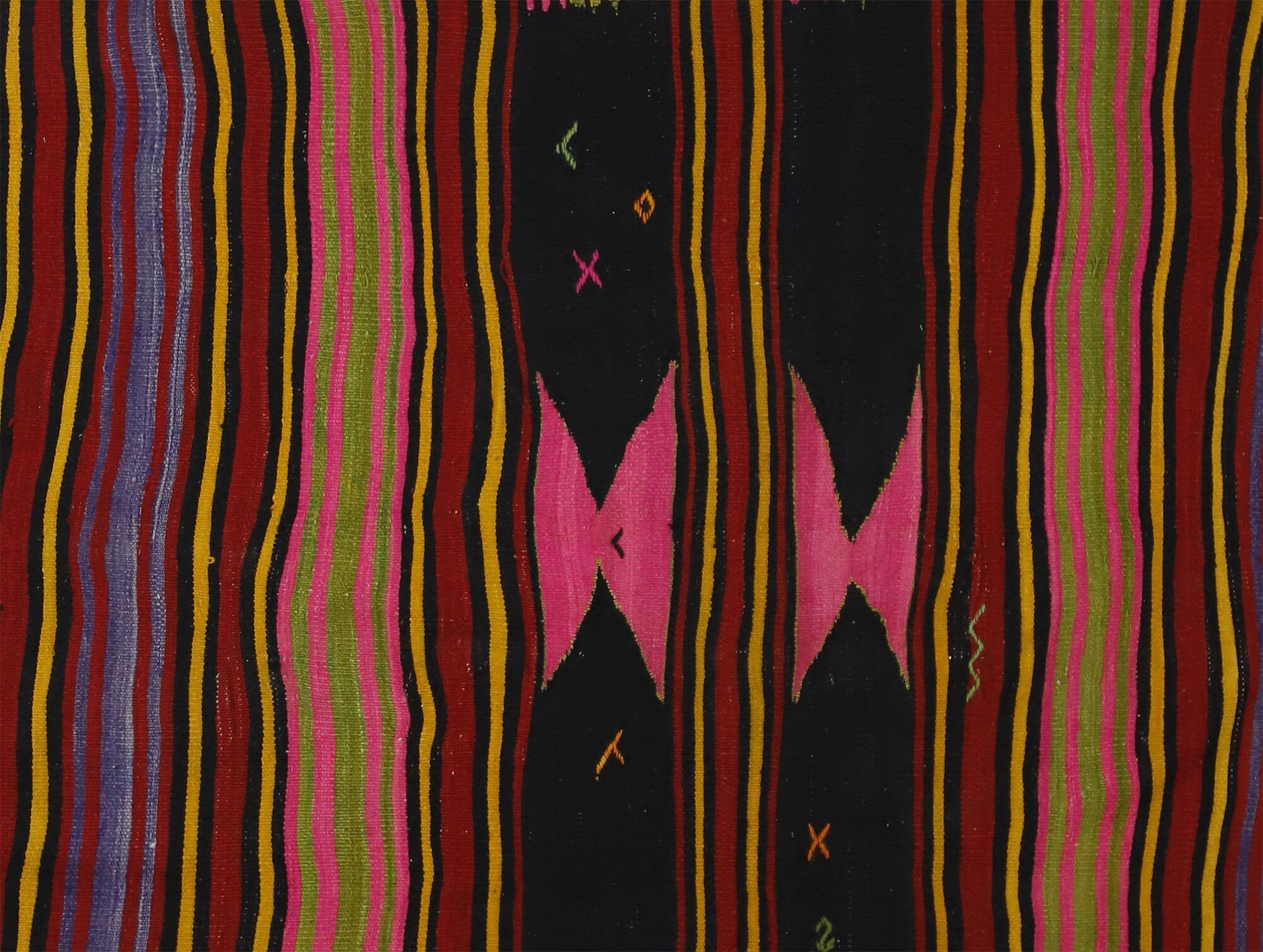 Kilim Oushak vintage striped pink and brown handmade 310 x 158 cm