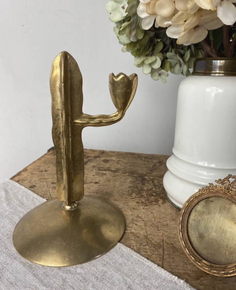 Brass candlestick, in the shape of a cactus