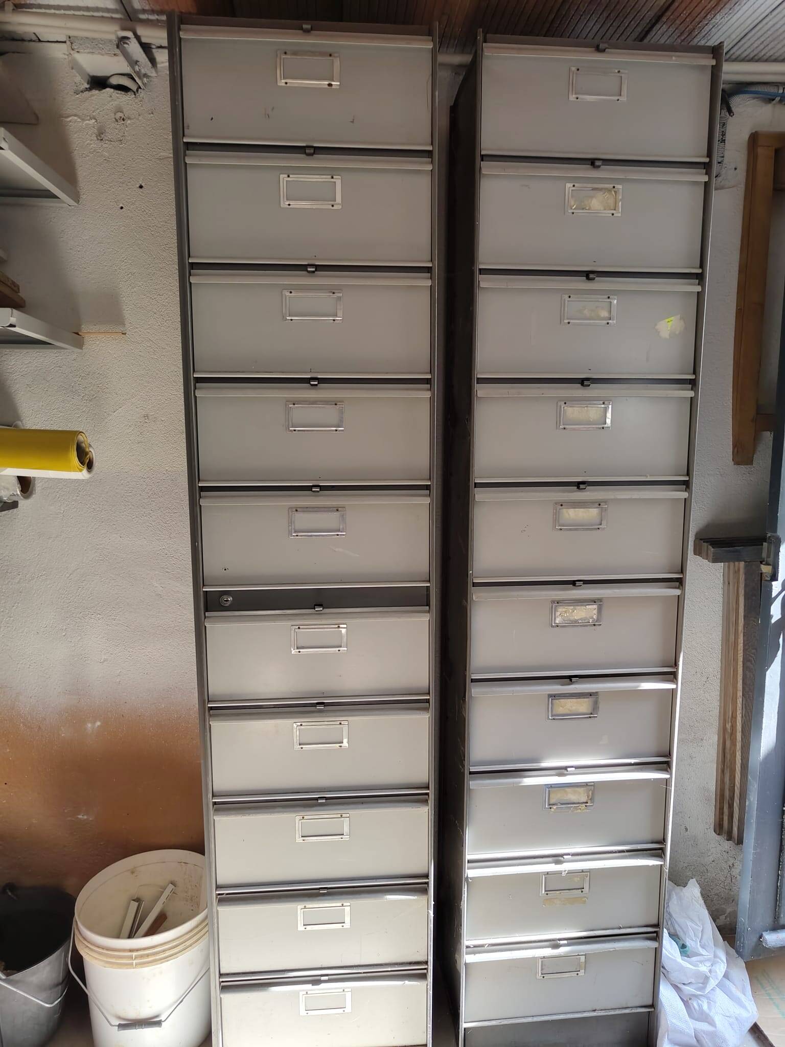 Set of 2 industrial (vintage) iron cabinets/shelves.