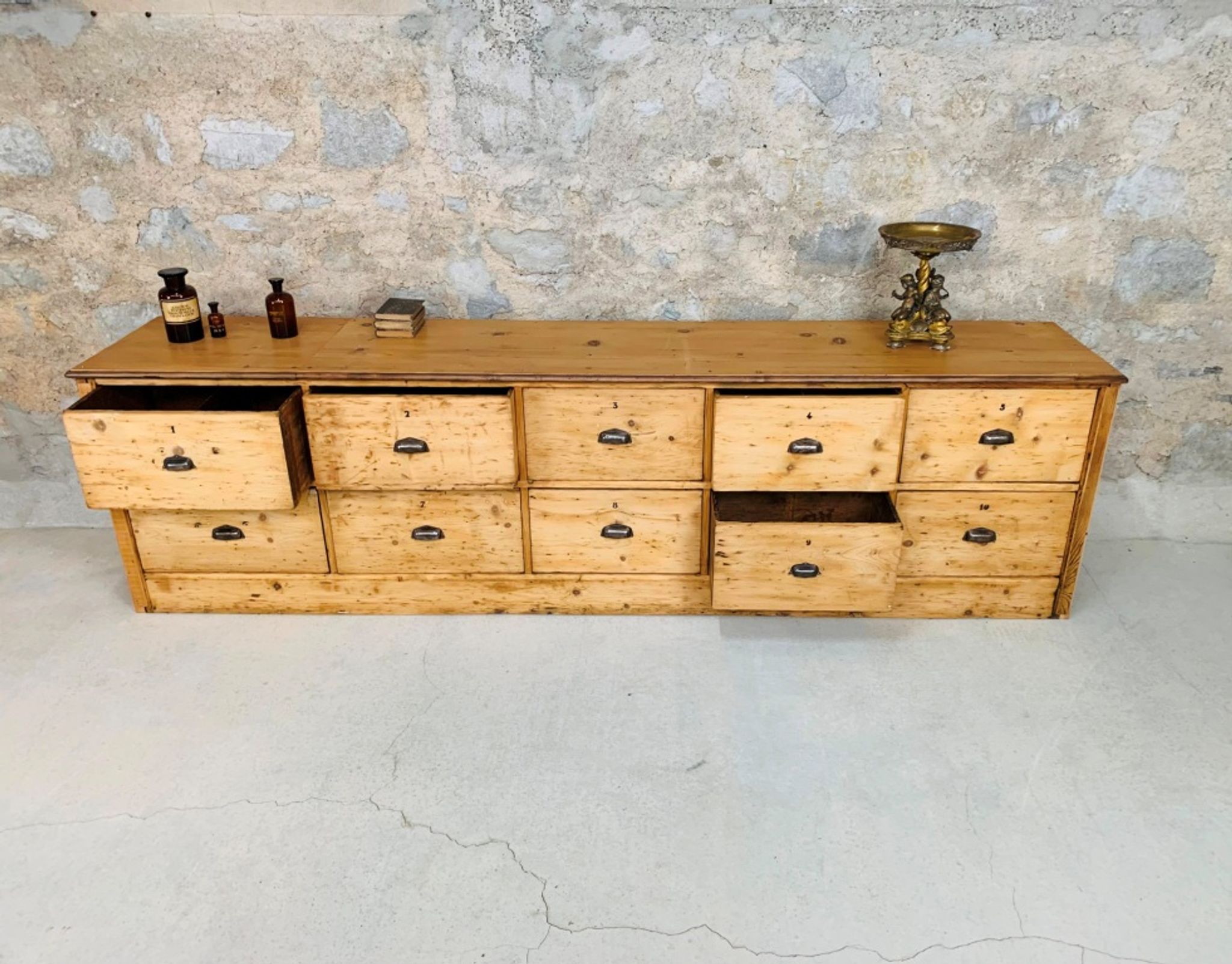 Large Antique Craft Furniture 300 cm Grocery Buffet Vintage 1920