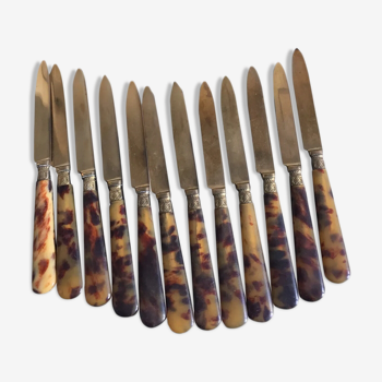 Dessert service of 12 horn and vermeil knives