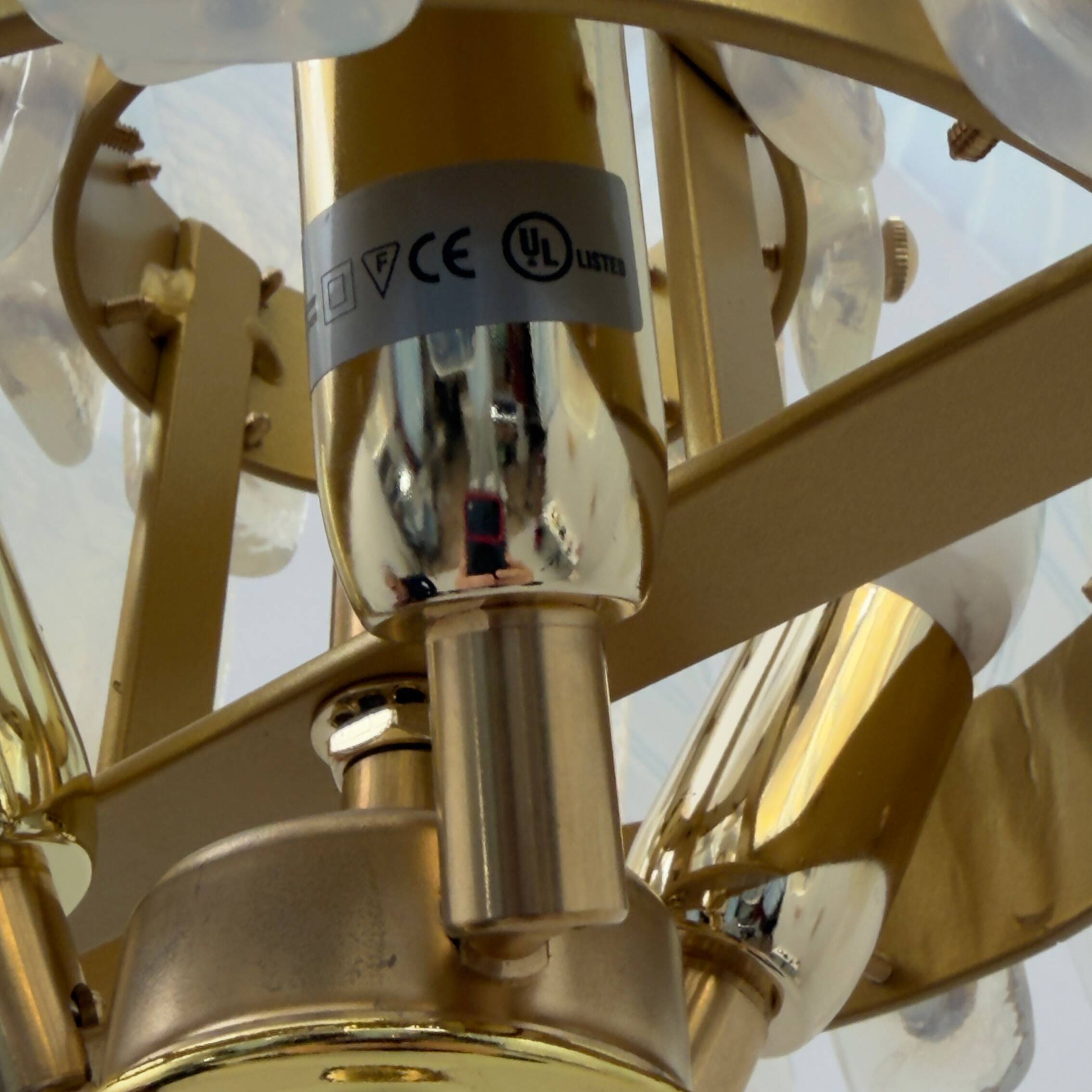 Iridescent Murano Glass and Brass Palm Leaves Chandelier