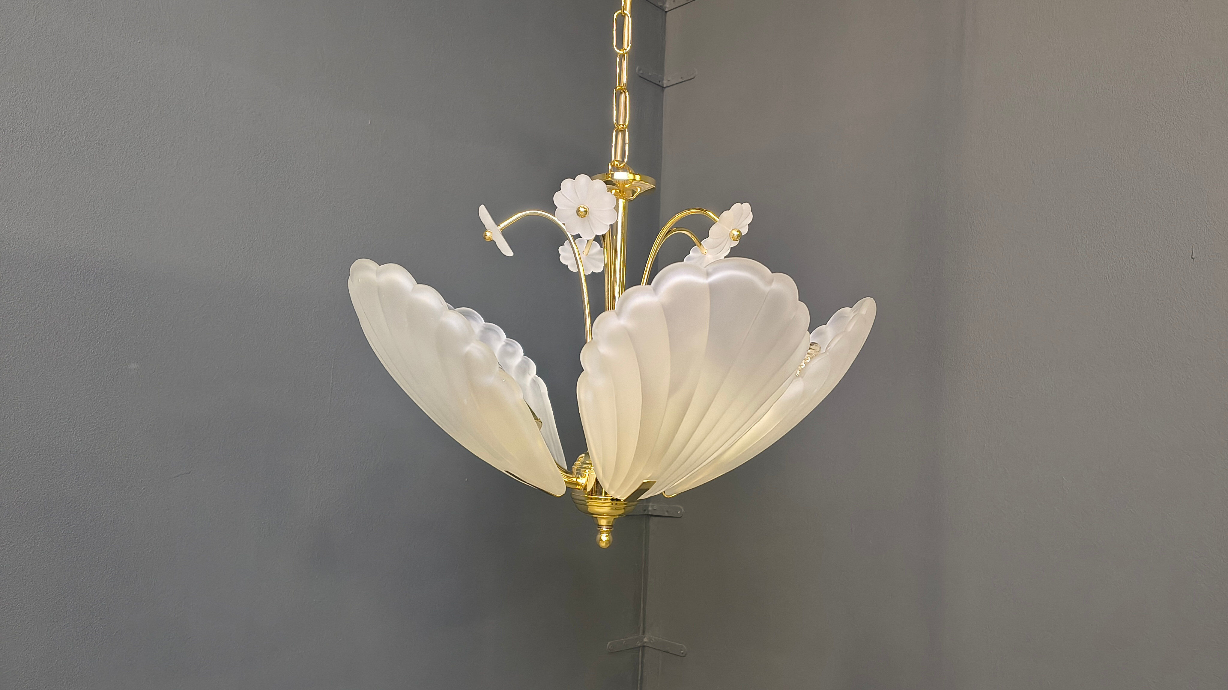 Vintage Italian glass and brass chandelier, 1970s