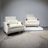 Pair of Art Deco armchairs in white bouclette