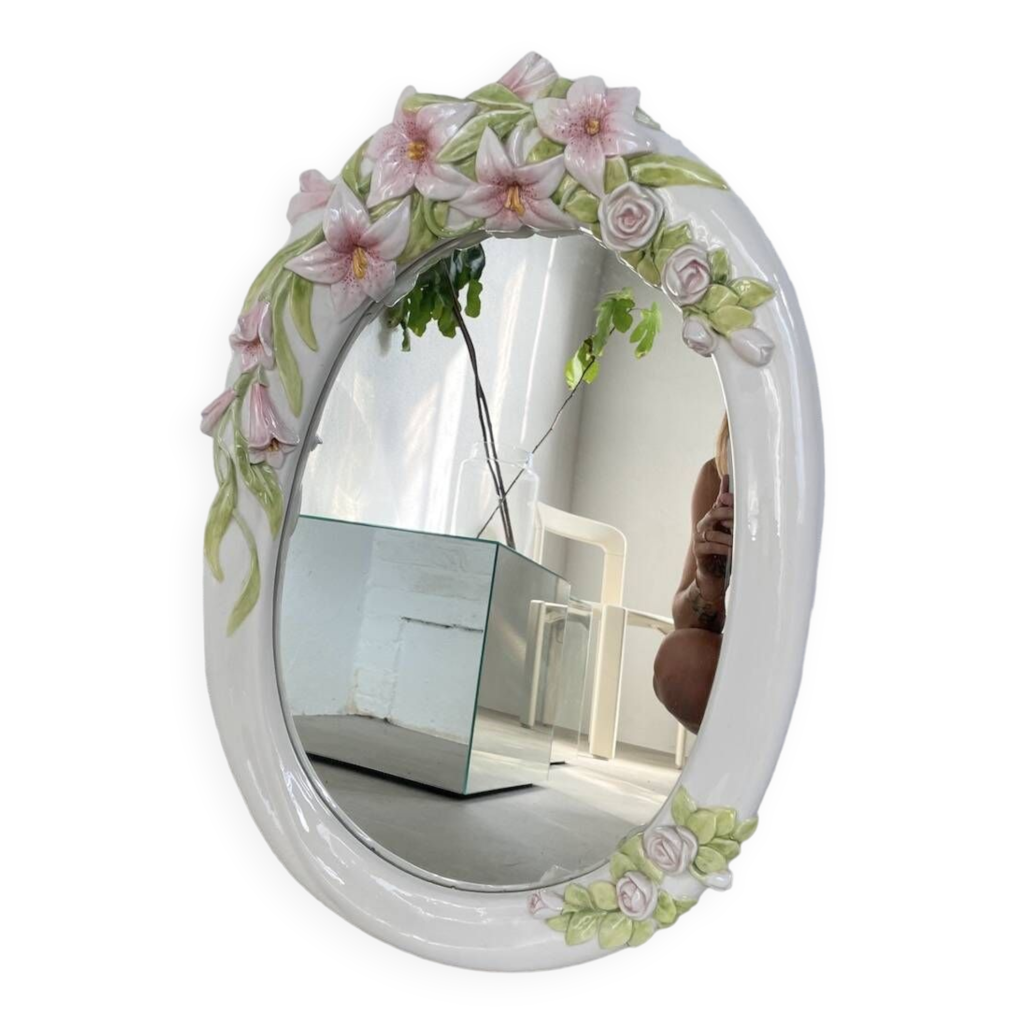 Italian style ceramic flower mirror