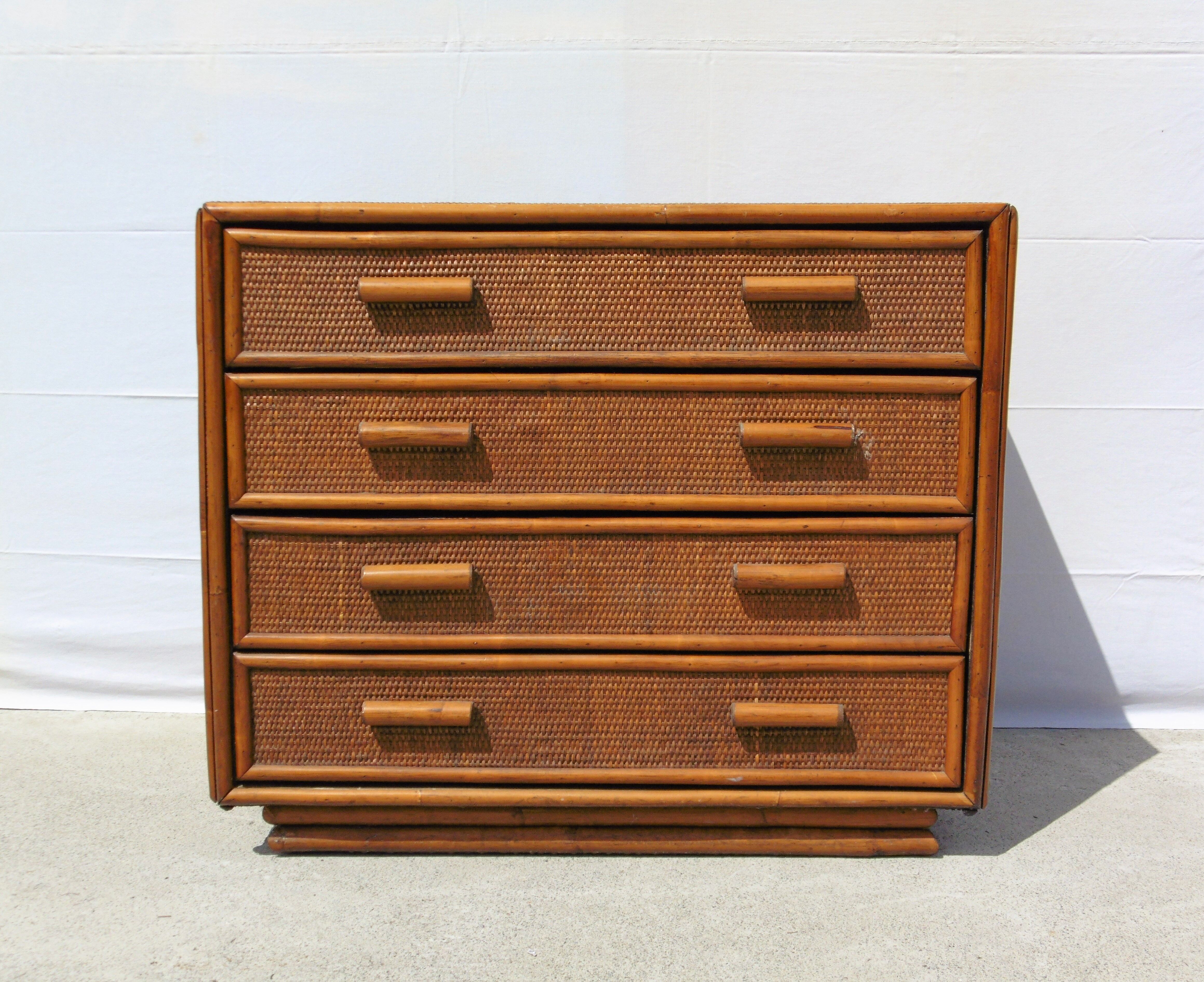 Vintage dresser 4 drawers in rattan and bamboo