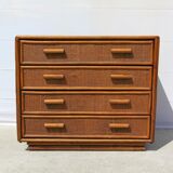 Vintage dresser 4 drawers in rattan and bamboo