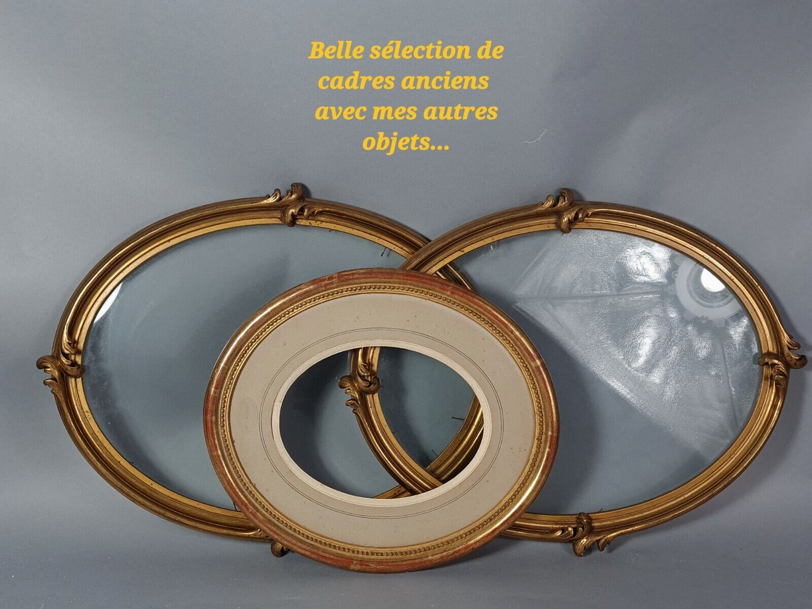 Old oval frame and glass foliage 40x30 cm wood stucco gilding gold leaf SB