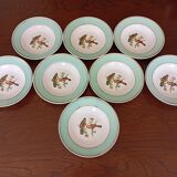 8 soup plates Fenal Badonviller "Birds" vintage 1950s