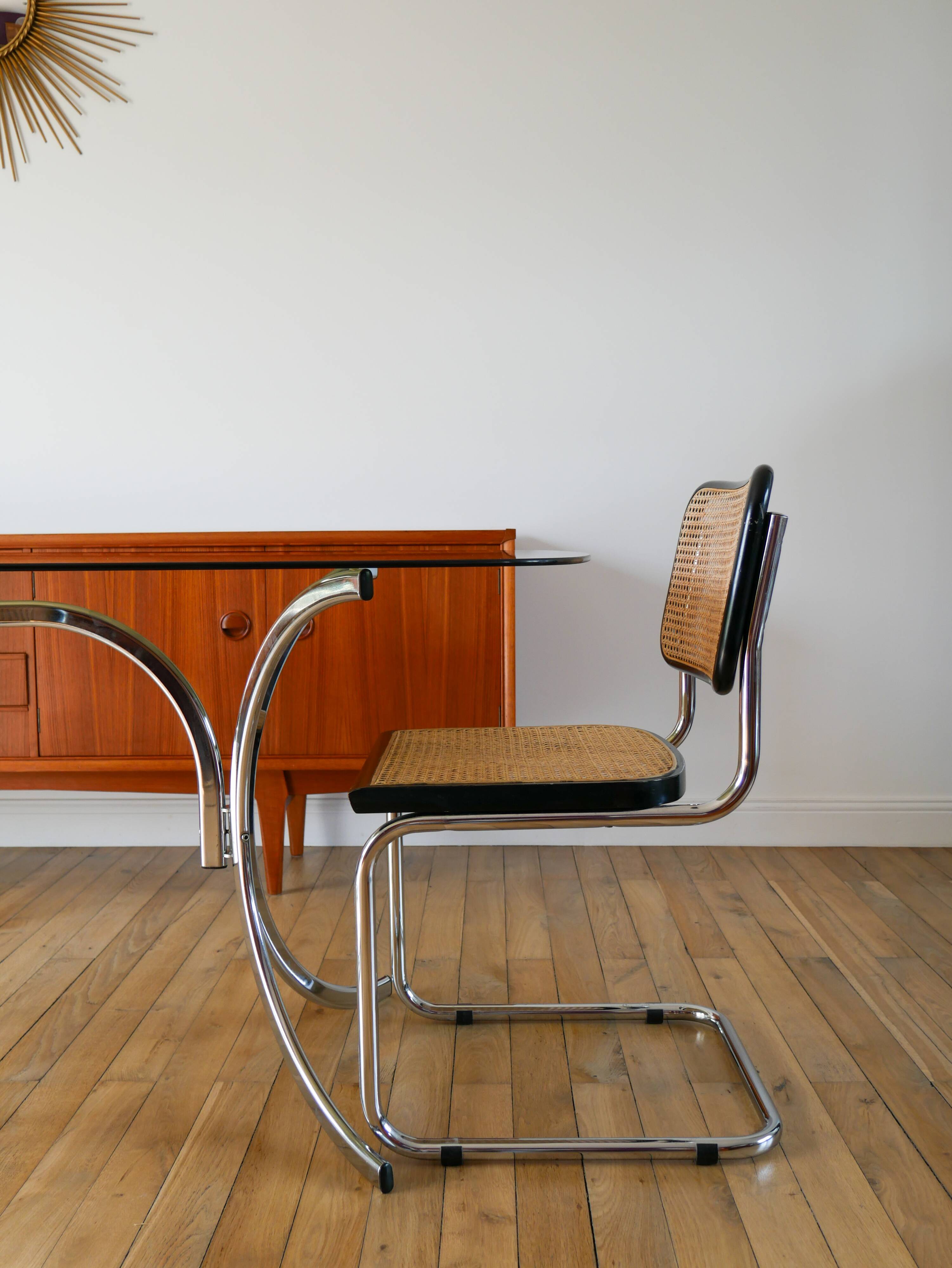 Coffee table in smoked glass and chrome legs, Design, 1970