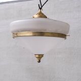 Two Tone Mid-Century French Brass and Glass Pendant Light (5 available)