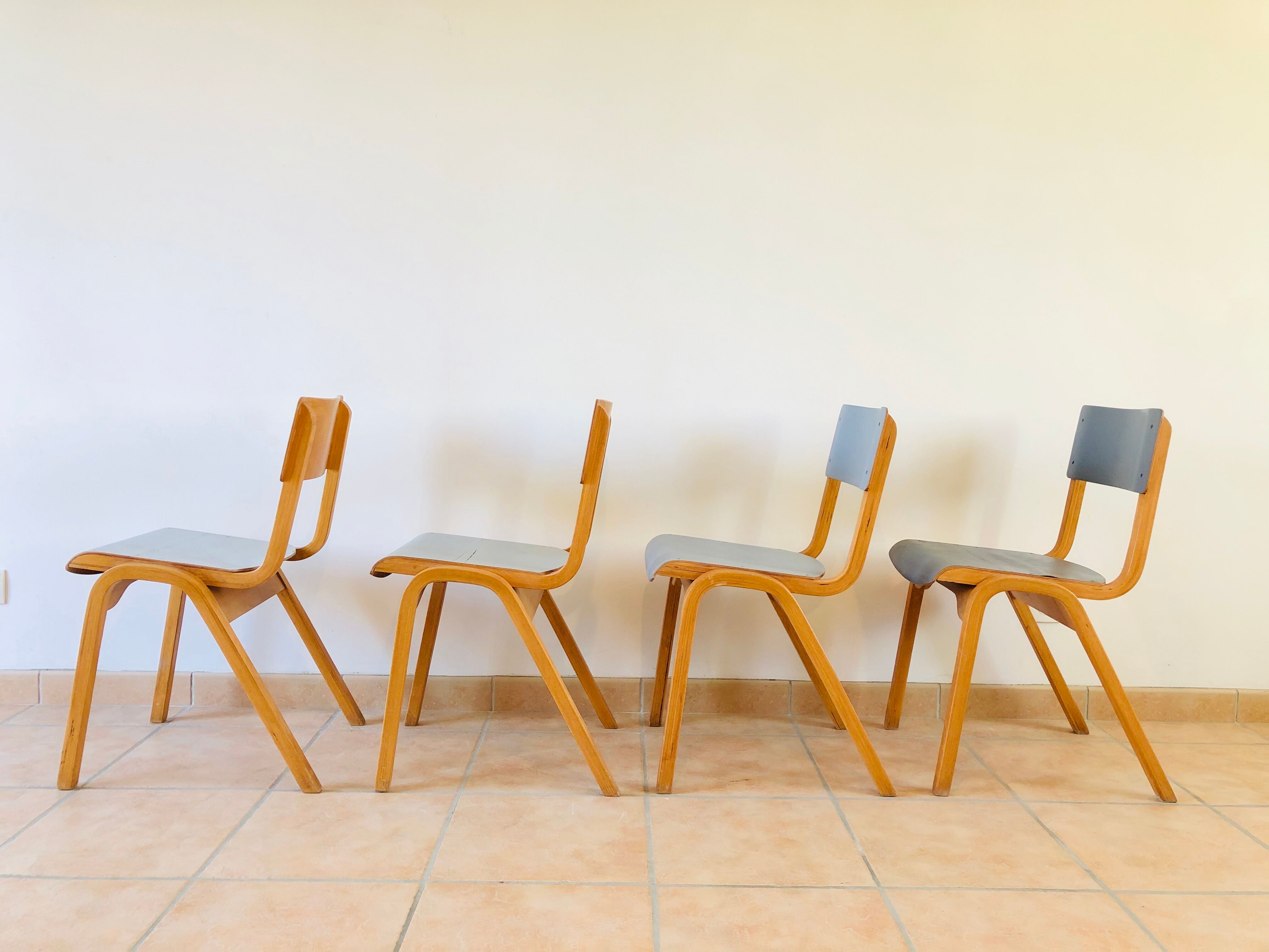 Set of 4 vintage chairs shade of 1960 grey