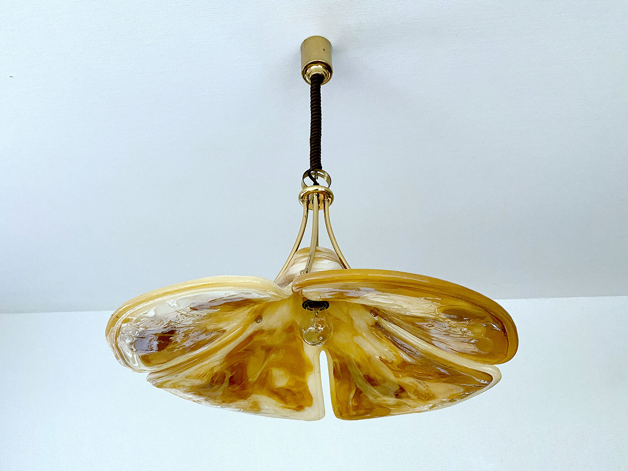 Vintage XXL Space Age pendant lamp, Plexiglas & Brass, 70s